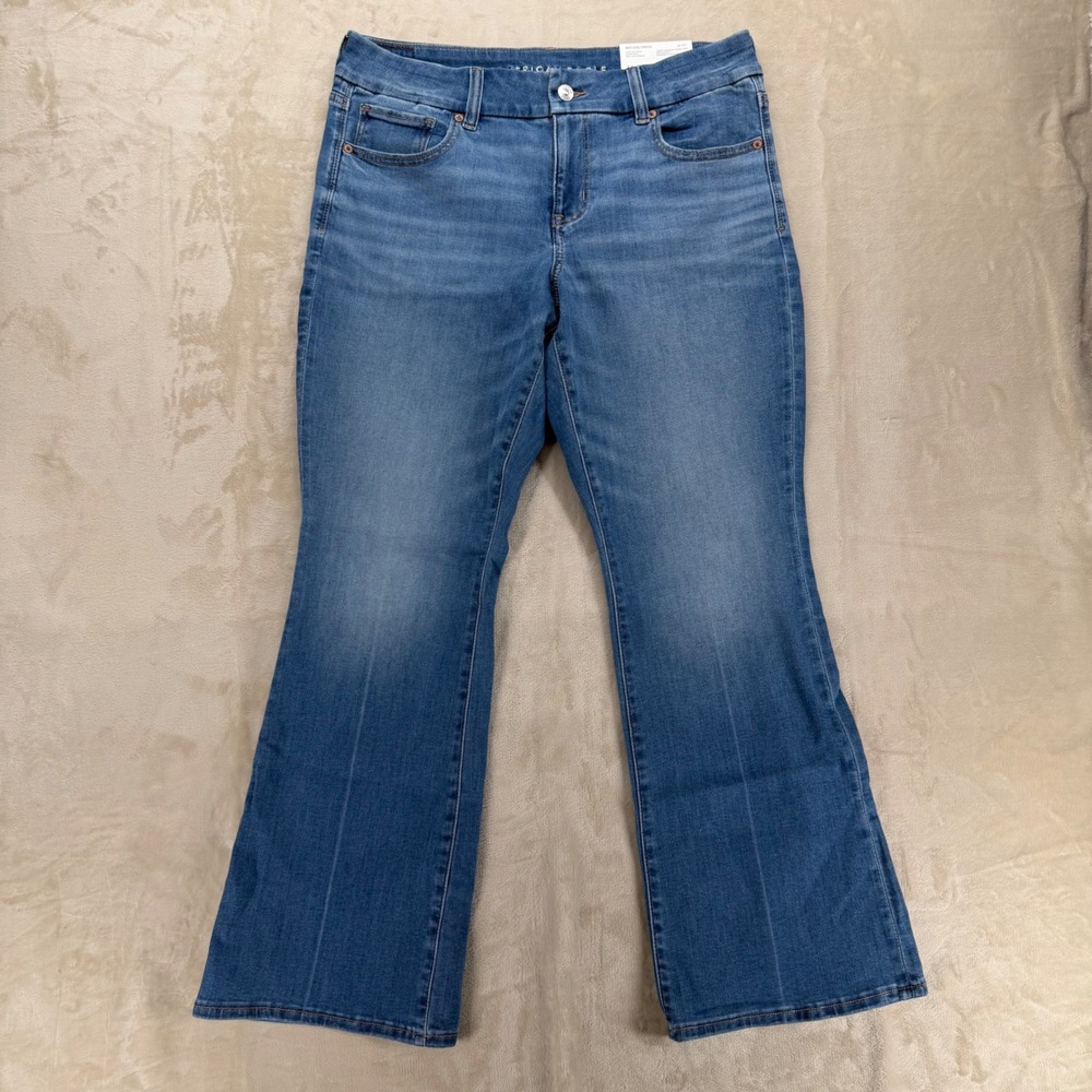 American Eagle Curvy Kick Boot Jeans Womens 14 Short Blue New Low Rise Stretch